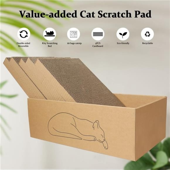 5 Packs in 1 Cat Scratch Pad with Box , Recyclable and Reversible Cardboard - Picture 3 of 6